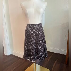 Saks Fifth Avenue Black and Gray Floral Pleated A-Line Skirt